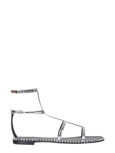 Giuseppe Zanotti Flat Gladiator Sandals With Mirrored Upper In Silver
