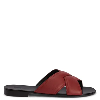 Giuseppe Zanotti Flavio Leather Flat Slides In Brown