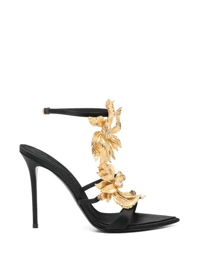 Giuseppe Zanotti Floral-applique Stiletto-heel Sandals In Black