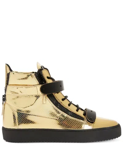Giuseppe Zanotti Foiled-finish High Top Sneakers In Gold