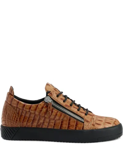 Giuseppe Zanotti Frankie Crocodile-effect Sneakers In Brown