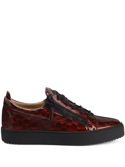 Giuseppe Zanotti Frankie Geometric-pattern Glazed Sneakers In Red