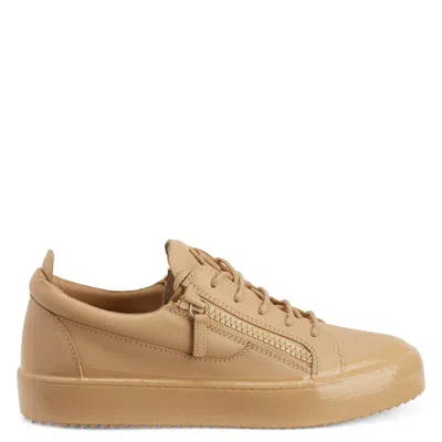 Giuseppe Zanotti Frankie Zip-up Leather Sneakers In Beige