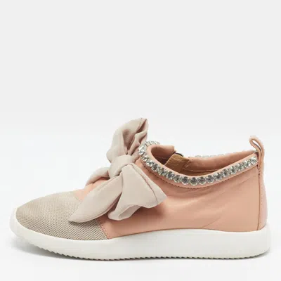 Pre-owned Giuseppe Zanotti Frankie Size 37.5 Pink/beige Leather And Mesh Low Top Sneakers