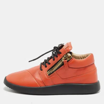 Pre-owned Giuseppe Zanotti Frankie Size 38 Orange Leather High Top Sneakers