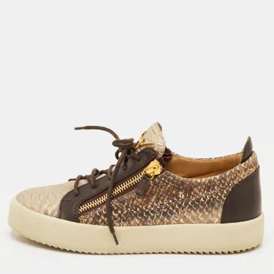 Pre-owned Giuseppe Zanotti Frankie Size 41 Brown Snake Embossed Leather Low Top Sneakers