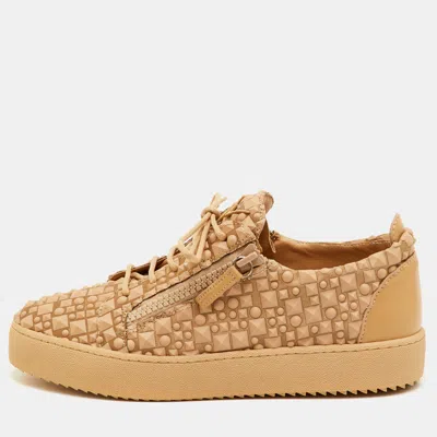 Pre-owned Giuseppe Zanotti Frankie Size 42 Beige Leather And Rubber Low Top Sneakers In Sand