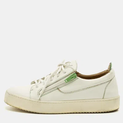 Pre-owned Giuseppe Zanotti Frankie Size 42 White/green Leather Lace Up Sneakers