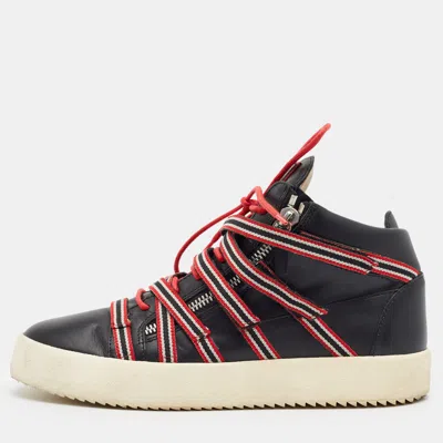 Pre-owned Giuseppe Zanotti Frankie Size 43 Black/red Strap Fabric And Leather Low Top Sneakers