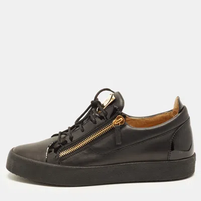 Pre-owned Giuseppe Zanotti Frankie Size 46 Black Leather And Patent Leather Low Top Sneakers