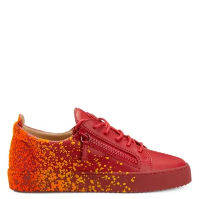 Pre-owned Giuseppe Zanotti Frankie 'splattered Paint' Red Leather Size 9.5 Men's Sneakers