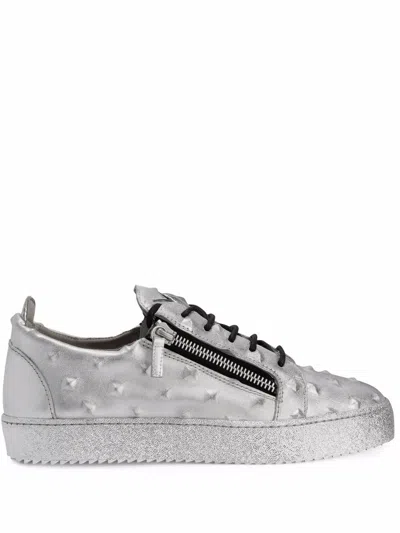 Giuseppe Zanotti Frankie Stud-embossed Leather Sneakers In Silver