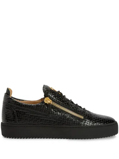 Giuseppe Zanotti Frankie Woven Leather Sneakers In Black