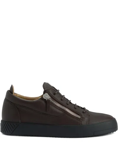 Giuseppe Zanotti Frankie Zip-detail Leather Sneakers In Brown