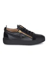 Giuseppe Zanotti Black Leather Sneakers With Patent Accents In Black
