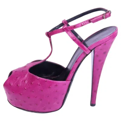 Pre-owned Giuseppe Zanotti Fuchsia Ostrich Leather Platform Peep-toe Heels - Eu 37 In Purple