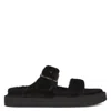 Giuseppe Zanotti Furry Buckled Sheepskin Slides In Black