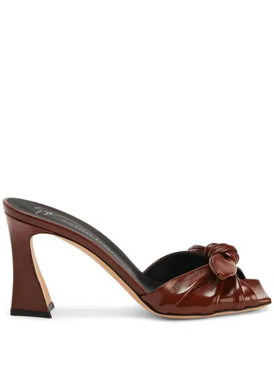 Giuseppe Zanotti Gabriiela 85mm Bow-detail Leather Mules In Brown
