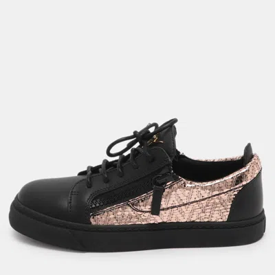 Pre-owned Giuseppe Zanotti Gail Size 38 Black/rose Gold Leather Low Top Sneakers