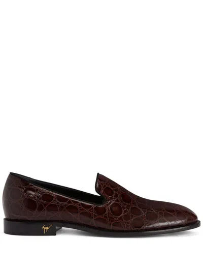 Giuseppe Zanotti Gatien Crocodile-effect Leather Loafers In Brown