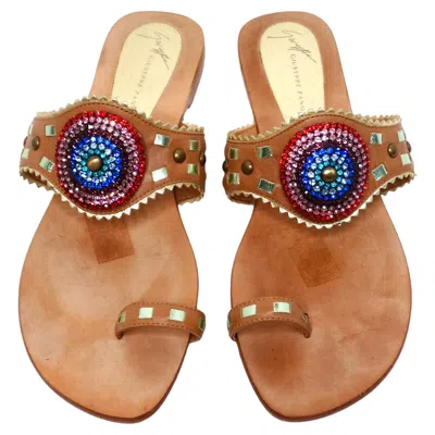Pre-owned Giuseppe Zanotti Giuseppe Zanoti Brown Leather Rainbow Rhinestone Sandals