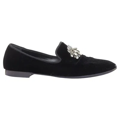 Pre-owned Giuseppe Zanotti Giuseppe Zanott Remyei Velvet Crystal Brooch Grosgrain Eveningle Smoking Loafers In Black