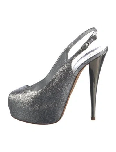 Pre-owned Giuseppe Zanotti Glitter Slingback Pumps In Silver