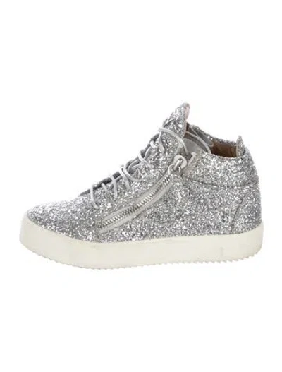 Pre-owned Giuseppe Zanotti Glitter Wedge Sneakers In Silver