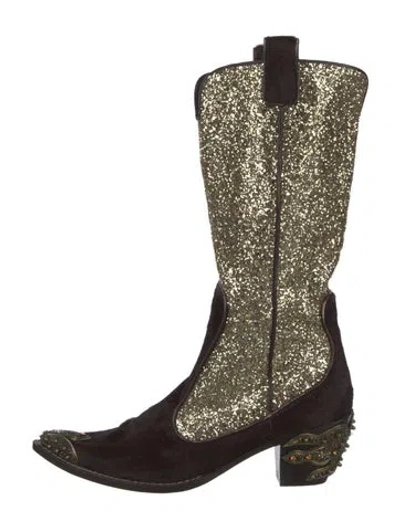Pre-owned Giuseppe Zanotti Glitter Western Boots In Gold