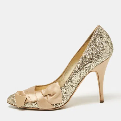 Pre-owned Giuseppe Zanotti Gold Glitter And Satin Uma Pumps Size 40
