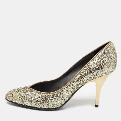 Pre-owned Giuseppe Zanotti Gold Glitter Round Toe Pumps Size 39.5