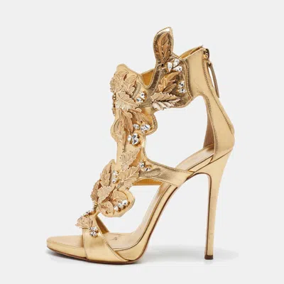 Pre-owned Giuseppe Zanotti Gold Leather Coline Embellished Sandals Size 38