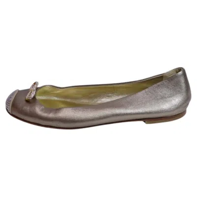 Pre-owned Giuseppe Zanotti Gold Leather Crystal Bow Ballet Flats - Eu 36.5 In Gray