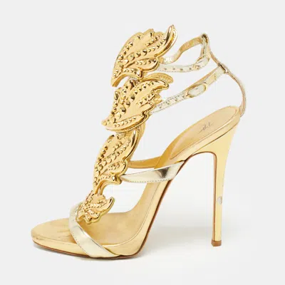 Pre-owned Giuseppe Zanotti Gold Leather Elegant Wings Sandals Size 37