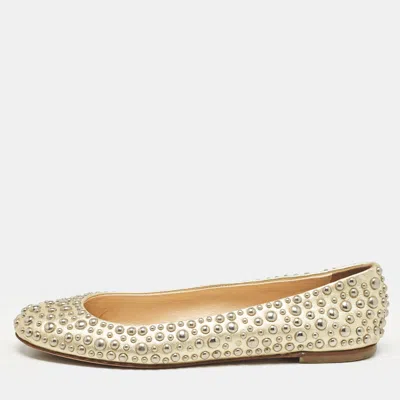Pre-owned Giuseppe Zanotti Gold Leather Embellished Ballet Flats Size 37