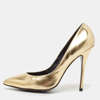 Pre-owned Giuseppe Zanotti Gold Leather Pointed Toe Pumps Size 41