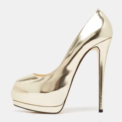 Pre-owned Giuseppe Zanotti Gold Leather Super Sharon Pumps Size 40