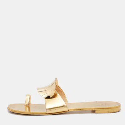 Pre-owned Giuseppe Zanotti Gold Leather Toe Ring Flat Slides Size 39