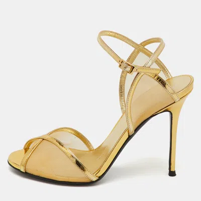 Pre-owned Giuseppe Zanotti Gold Mesh And Leather Ankle Strap Sandals Size 37