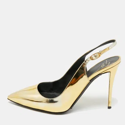 Pre-owned Giuseppe Zanotti Gold Patent Leather Slingback Pumps Size 37.5