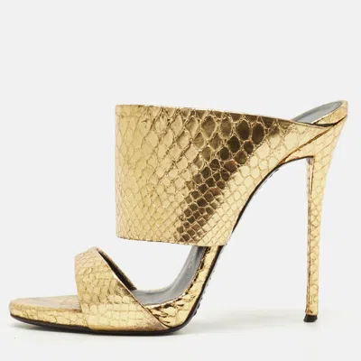 Pre-owned Giuseppe Zanotti Gold Python Embossed Leather Andrea Slide Sandals Size 40