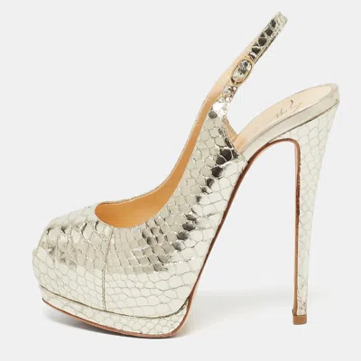 Pre-owned Giuseppe Zanotti Gold Python Embossed Leather Peep Toe Slingback Sandals Size 40