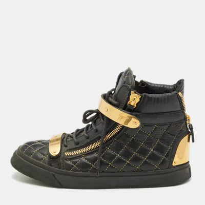 Pre-owned Giuseppe Zanotti Gold/black Leather Coby High Top Sneakers Size 39