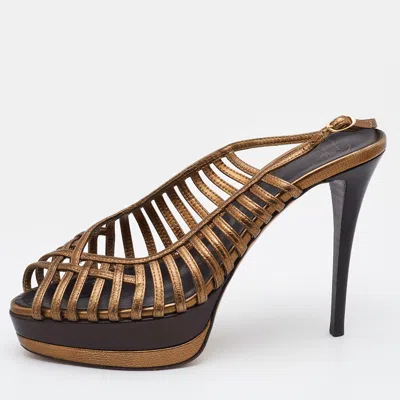 Pre-owned Giuseppe Zanotti Gold/brown Leather Strappy Platform Sandals Size 39