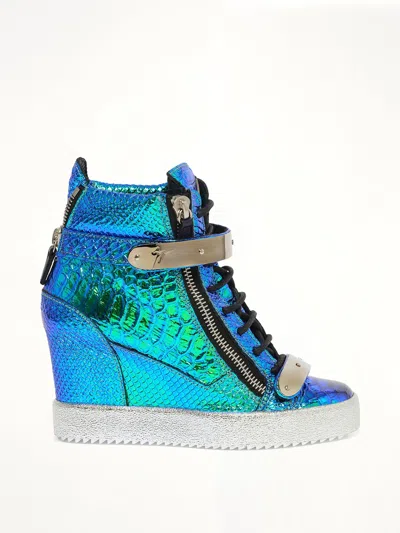 Giuseppe Zanotti Gollum Cangiante Wedge Sneakers In Blue