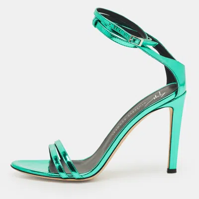 Pre-owned Giuseppe Zanotti Green Patent Leather Catia Ankle Strap Sandals Size 37.5