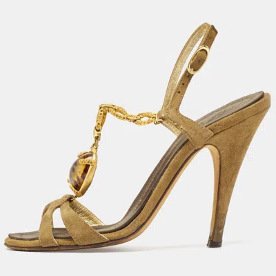 Pre-owned Giuseppe Zanotti Green Suede Chain Link Embellished Ankle Strap Sandals Size 36.5