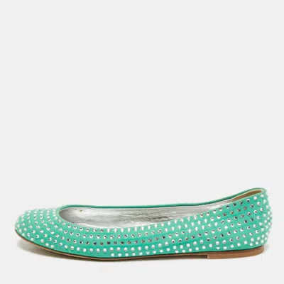 Giuseppe Zanotti Green Suede Crystal Embellished Ballet Flats In Multi