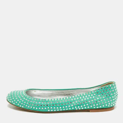 Pre-owned Giuseppe Zanotti Green Suede Crystal Embellished Ballet Flats Size 39