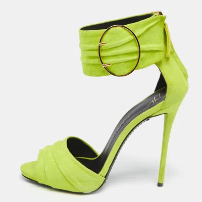Pre-owned Giuseppe Zanotti Green Suede Open Toe Ankle Cuff Sandals Size 37.5